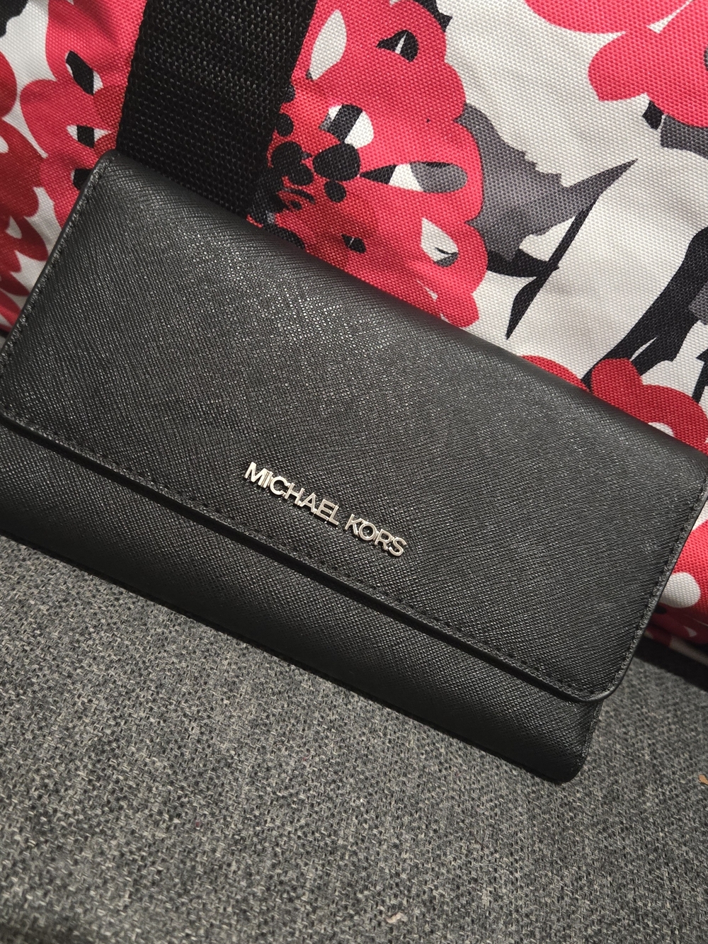 MICHAEL KORS Black Saffiano Leather Wallet Clutch